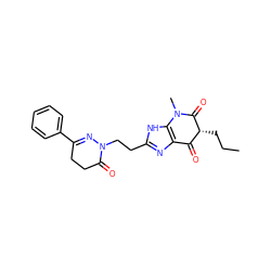 CCC[C@@H]1C(=O)c2nc(CCN3N=C(c4ccccc4)CCC3=O)[nH]c2N(C)C1=O ZINC000100034600