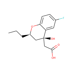 CCC[C@@H]1C[C@@](O)(CC(=O)O)c2cc(F)ccc2O1 ZINC000013456254