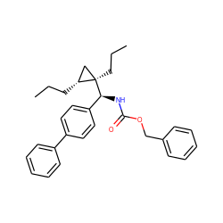 CCC[C@@H]1C[C@@]1(CCC)[C@@H](NC(=O)OCc1ccccc1)c1ccc(-c2ccccc2)cc1 ZINC000033363671