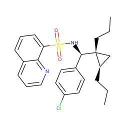 CCC[C@@H]1C[C@@]1(CCC)[C@H](NS(=O)(=O)c1cccc2cccnc12)c1ccc(Cl)cc1 ZINC000008628813