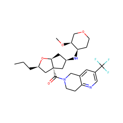 CCC[C@@H]1C[C@]2(C(=O)N3CCc4ncc(C(F)(F)F)cc4C3)C[C@H](N[C@@H]3CCOC[C@@H]3OC)C[C@@H]2O1 ZINC000221264804