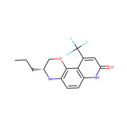 CCC[C@@H]1COc2c(ccc3[nH]c(=O)cc(C(F)(F)F)c23)N1 ZINC000028953741