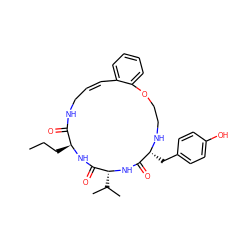 CCC[C@@H]1NC(=O)[C@@H](C(C)C)NC(=O)[C@@H](Cc2ccc(O)cc2)NCCOc2ccccc2/C=C/CNC1=O ZINC000036160708