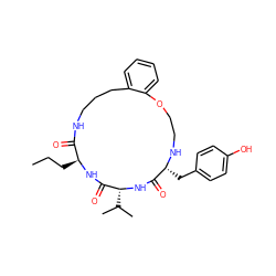 CCC[C@@H]1NC(=O)[C@@H](C(C)C)NC(=O)[C@@H](Cc2ccc(O)cc2)NCCOc2ccccc2CCCNC1=O ZINC000036160682