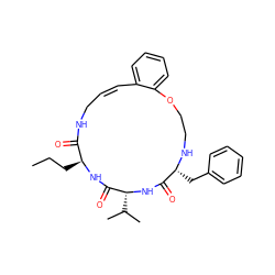 CCC[C@@H]1NC(=O)[C@@H](C(C)C)NC(=O)[C@@H](Cc2ccccc2)NCCOc2ccccc2/C=C/CNC1=O ZINC000036160615