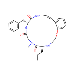 CCC[C@@H]1NCCOc2ccccc2/C=C/CNC(=O)[C@@H](Cc2ccccc2)NC(=O)CN(C)C1=O ZINC000073388054