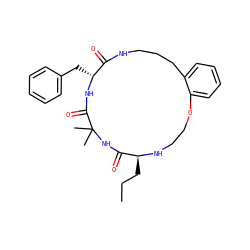 CCC[C@@H]1NCCOc2ccccc2CCCNC(=O)[C@@H](Cc2ccccc2)NC(=O)C(C)(C)NC1=O ZINC001772608521