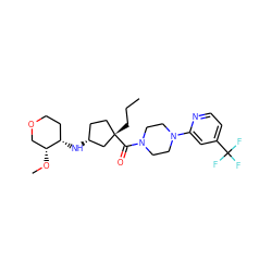 CCC[C@]1(C(=O)N2CCN(c3cc(C(F)(F)F)ccn3)CC2)CC[C@@H](N[C@H]2CCOC[C@H]2OC)C1 ZINC000066076896