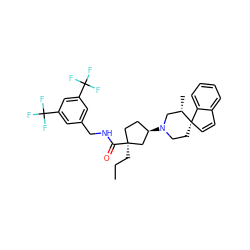 CCC[C@]1(C(=O)NCc2cc(C(F)(F)F)cc(C(F)(F)F)c2)CC[C@@H](N2CC[C@]3(C=Cc4ccccc43)[C@@H](C)C2)C1 ZINC000028704012