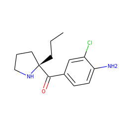 CCC[C@]1(C(=O)c2ccc(N)c(Cl)c2)CCCN1 ZINC000058583803