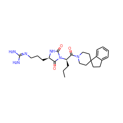 CCC[C@H](C(=O)N1CCC2(CCc3ccccc32)CC1)N1C(=O)N[C@H](CCCN=C(N)N)C1=O ZINC000026284713