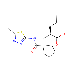 CCC[C@H](CC1(C(=O)Nc2nnc(C)s2)CCCC1)C(=O)O ZINC000034803304