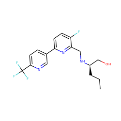 CCC[C@H](CO)NCc1nc(-c2ccc(C(F)(F)F)nc2)ccc1F ZINC000204410644