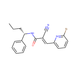 CCC[C@H](NC(=O)/C(C#N)=C/c1cccc(Br)n1)c1ccccc1 ZINC000043129417