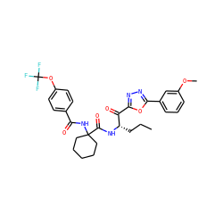 CCC[C@H](NC(=O)C1(NC(=O)c2ccc(OC(F)(F)F)cc2)CCCCC1)C(=O)c1nnc(-c2cccc(OC)c2)o1 ZINC000044032188