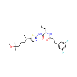 CCC[C@H](NC(=O)CCc1cc(F)cc(F)c1)C(=O)Nc1ncc([C@@H](C)CCCC(C)(C)OC)s1 ZINC000028827355