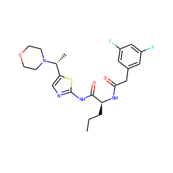 CCC[C@H](NC(=O)Cc1cc(F)cc(F)c1)C(=O)Nc1ncc([C@@H](C)N2CCOCC2)s1 ZINC000028827411