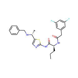 CCC[C@H](NC(=O)Cc1cc(F)cc(F)c1)C(=O)Nc1ncc([C@@H](C)NCc2ccccc2)s1 ZINC000028827402