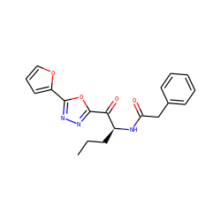 CCC[C@H](NC(=O)Cc1ccccc1)C(=O)c1nnc(-c2ccco2)o1 ZINC000040565542