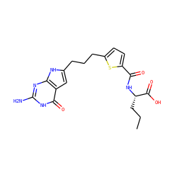 CCC[C@H](NC(=O)c1ccc(CCCc2cc3c(=O)[nH]c(N)nc3[nH]2)s1)C(=O)O ZINC000299824459