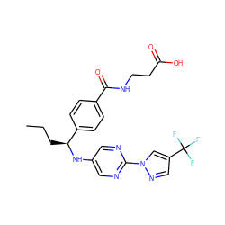 CCC[C@H](Nc1cnc(-n2cc(C(F)(F)F)cn2)nc1)c1ccc(C(=O)NCCC(=O)O)cc1 ZINC000096170492