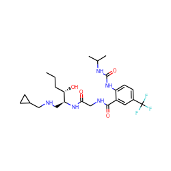 CCC[C@H](O)[C@H](CNCC1CC1)NC(=O)CNC(=O)c1cc(C(F)(F)F)ccc1NC(=O)NC(C)C ZINC000114401666