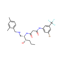 CCC[C@H](O)[C@H](CNCc1ccc(C)cc1C)NC(=O)CC(=O)Nc1cc(Br)cc(C(F)(F)F)c1 ZINC000084619236