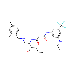 CCC[C@H](O)[C@H](CNCc1ccc(C)cc1C)NC(=O)CC(=O)Nc1cc(NCC)cc(C(F)(F)F)c1 ZINC000084617343