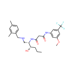 CCC[C@H](O)[C@H](CNCc1ccc(C)cc1C)NC(=O)CC(=O)Nc1cc(OC)cc(C(F)(F)F)c1 ZINC000084596646