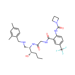 CCC[C@H](O)[C@H](CNCc1ccc(C)cc1C)NC(=O)CNC(=O)c1cc(C(F)(F)F)ccc1NC(=O)N1CCC1 ZINC000084618432