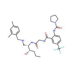 CCC[C@H](O)[C@H](CNCc1ccc(C)cc1C)NC(=O)CNC(=O)c1cc(C(F)(F)F)ccc1NC(=O)N1CCCC1 ZINC000084587226