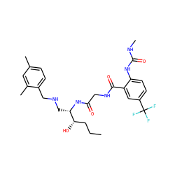 CCC[C@H](O)[C@H](CNCc1ccc(C)cc1C)NC(=O)CNC(=O)c1cc(C(F)(F)F)ccc1NC(=O)NC ZINC000084617771