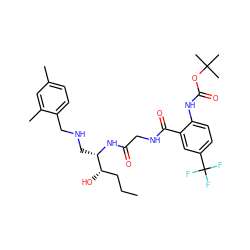 CCC[C@H](O)[C@H](CNCc1ccc(C)cc1C)NC(=O)CNC(=O)c1cc(C(F)(F)F)ccc1NC(=O)OC(C)(C)C ZINC000084617770