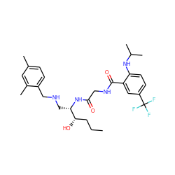 CCC[C@H](O)[C@H](CNCc1ccc(C)cc1C)NC(=O)CNC(=O)c1cc(C(F)(F)F)ccc1NC(C)C ZINC000034366656