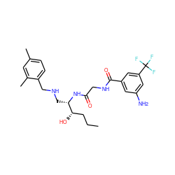 CCC[C@H](O)[C@H](CNCc1ccc(C)cc1C)NC(=O)CNC(=O)c1cc(N)cc(C(F)(F)F)c1 ZINC000038473788