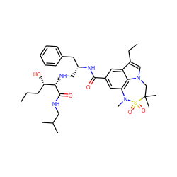 CCC[C@H](O)[C@H](NC[C@H](Cc1ccccc1)NC(=O)c1cc2c3c(c1)c(CC)cn3CC(C)(C)S(=O)(=O)N2C)C(=O)NCC(C)C ZINC000095572172
