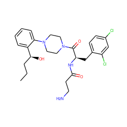 CCC[C@H](O)c1ccccc1N1CCN(C(=O)[C@@H](Cc2ccc(Cl)cc2Cl)NC(=O)CCN)CC1 ZINC000042922962