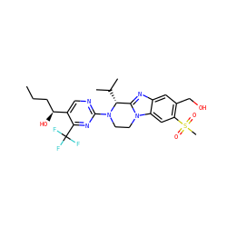 CCC[C@H](O)c1cnc(N2CCn3c(nc4cc(CO)c(S(C)(=O)=O)cc43)[C@H]2C(C)C)nc1C(F)(F)F ZINC000147698445