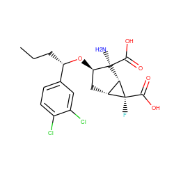 CCC[C@H](O[C@@H]1C[C@@H]2[C@H]([C@]1(N)C(=O)O)[C@@]2(F)C(=O)O)c1ccc(Cl)c(Cl)c1 ZINC000013582228