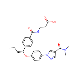 CCC[C@H](Oc1ccc(-n2cc(C(=O)N(C)C)cn2)cc1)c1ccc(C(=O)NCCC(=O)O)cc1 ZINC000096269693