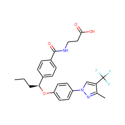 CCC[C@H](Oc1ccc(-n2cc(C(F)(F)F)c(C)n2)cc1)c1ccc(C(=O)NCCC(=O)O)cc1 ZINC000096269691