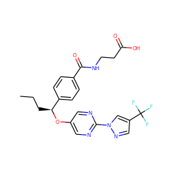 CCC[C@H](Oc1cnc(-n2cc(C(F)(F)F)cn2)nc1)c1ccc(C(=O)NCCC(=O)O)cc1 ZINC000096269733