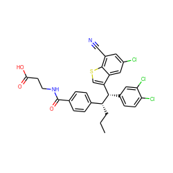 CCC[C@H](c1ccc(C(=O)NCCC(=O)O)cc1)[C@@H](c1ccc(Cl)c(Cl)c1)c1csc2c(C#N)cc(Cl)cc12 ZINC000141223605