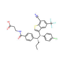 CCC[C@H](c1ccc(C(=O)NCCC(=O)O)cc1)[C@@H](c1ccc(Cl)cc1)c1csc2c(C#N)cc(C(F)(F)F)cc12 ZINC000141565997