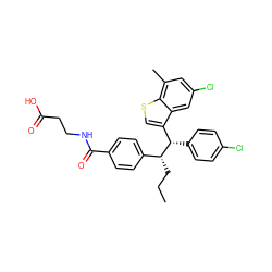 CCC[C@H](c1ccc(C(=O)NCCC(=O)O)cc1)[C@@H](c1ccc(Cl)cc1)c1csc2c(C)cc(Cl)cc12 ZINC000141536452