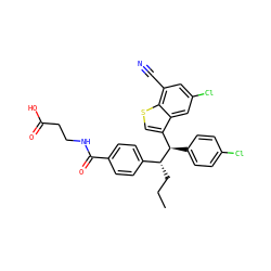 CCC[C@H](c1ccc(C(=O)NCCC(=O)O)cc1)[C@H](c1ccc(Cl)cc1)c1csc2c(C#N)cc(Cl)cc12 ZINC000115954498