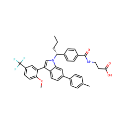 CCC[C@H](c1ccc(C(=O)NCCC(=O)O)cc1)n1cc(-c2cc(C(F)(F)F)ccc2OC)c2ccc(-c3ccc(C)cc3)cc21 ZINC000473087971