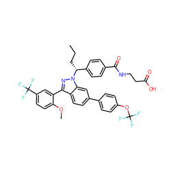 CCC[C@H](c1ccc(C(=O)NCCC(=O)O)cc1)n1nc(-c2cc(C(F)(F)F)ccc2OC)c2ccc(-c3ccc(OC(F)(F)F)cc3)cc21 ZINC000473083993