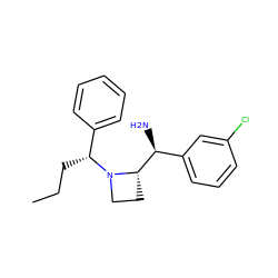 CCC[C@H](c1ccccc1)N1CC[C@H]1[C@@H](N)c1cccc(Cl)c1 ZINC000022941605