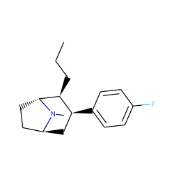 CCC[C@H]1[C@@H](c2ccc(F)cc2)C[C@H]2CC[C@H]1N2C ZINC000100812576